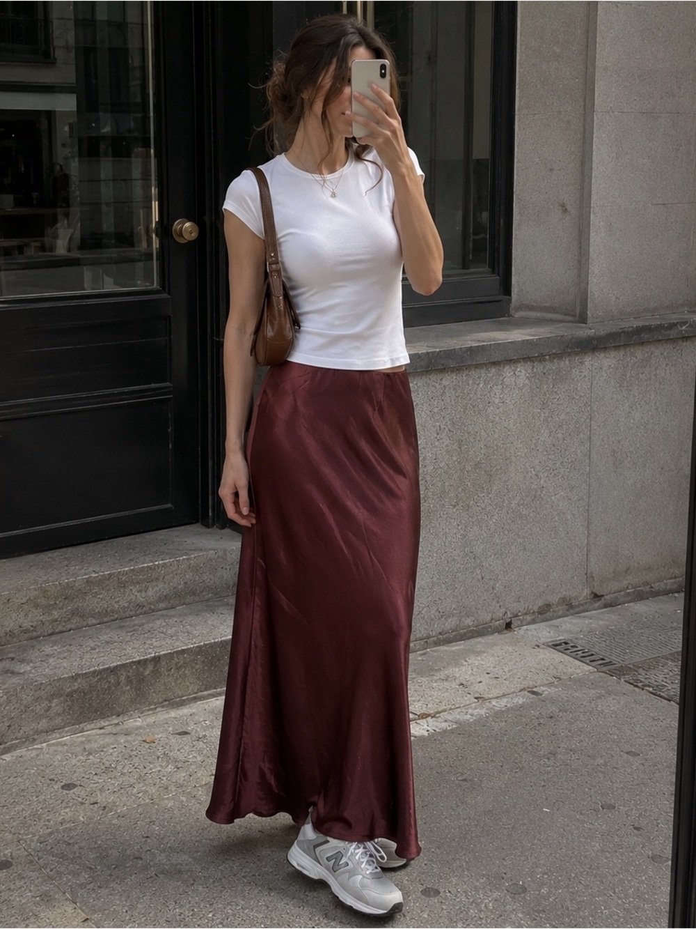 NWT Anthropologie Burgundy Satin Slip Midi Skirt M
